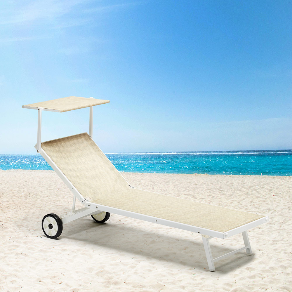 4 Sonnenliegen Strandliegen aus Aluminium mit Rollen für Garten