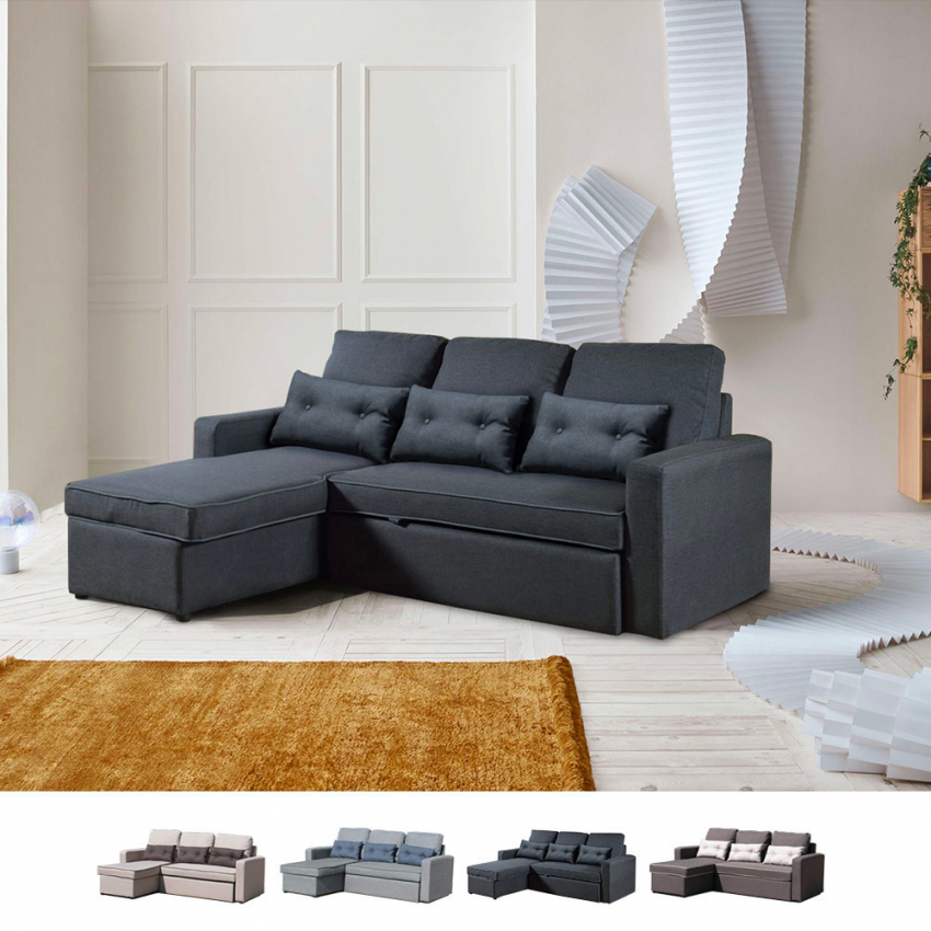  Smeraldo: Eck-Schlafsofa mit Longchair, 3-Sitzer für Wohnzimmer
