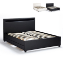 Doppelbett mit Lattenrost Led-Kopfende Schubladen Metall Holz 160x190 cm Geneva King Verkauf