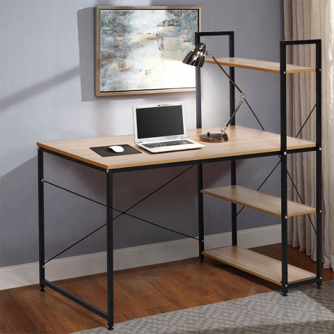 Empire Industrieller 120x60 Stahl-Holz-Schreibtisch mit Bücherregal und Regalen minimalistisches Design  Aktion