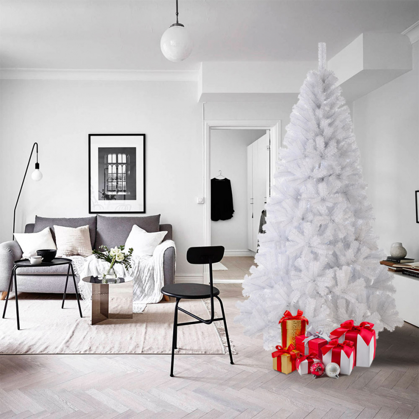  Aspen: Künstlicher schneeweißer Weihnachtsbaum 210 cm, künstliche Äste aus PVC 