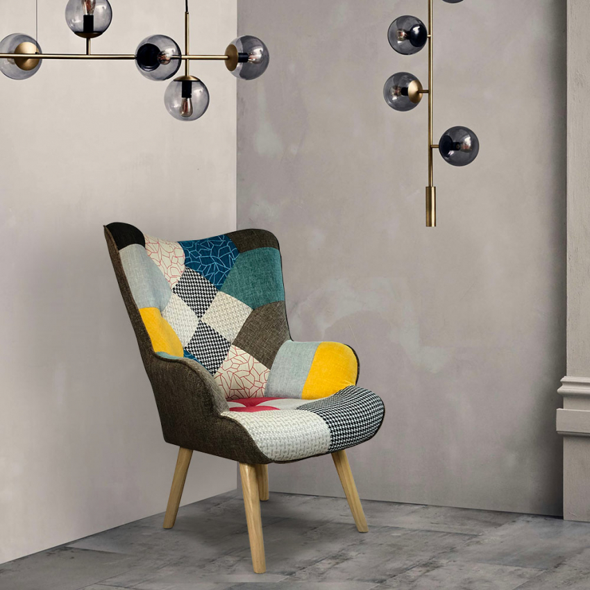 Eklektischer Stil Moderner Design Sessel mit Armlehnen Patchwork Patchy Chic