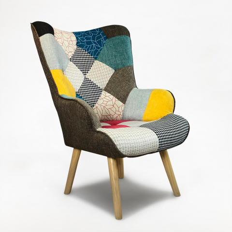 Sessel Modern Design Stuhl mit Patchwork Armlehnen Patchy Chic Aktion