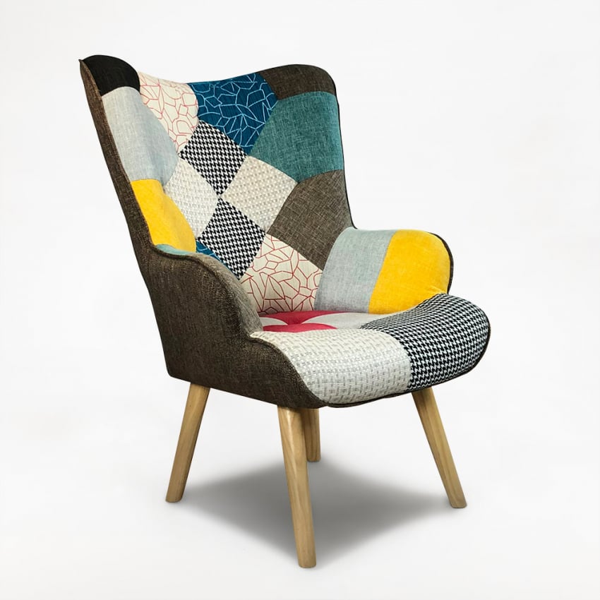 Sessel Modernes Design Patchwork Stuhl mit Hocker Fußstütze Patchy Plus 