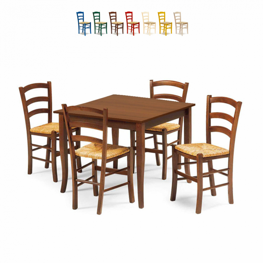 Set mit 4 Stühlen und Tisch Innenküche Bar Quadratisch 80x80 Holz Rusty Sales Set mit 4 Stühlen und Tisch Innenküche Bar Quadratisch 80x80 Holz Rusty Sales