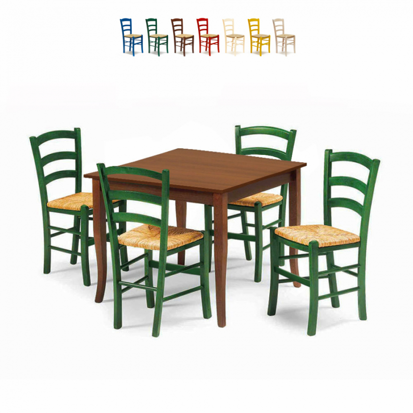 Set 4 Stühle Und Tisch Innenbereich Küche Und Bar Quadratisch 80x80 Holz Rusty