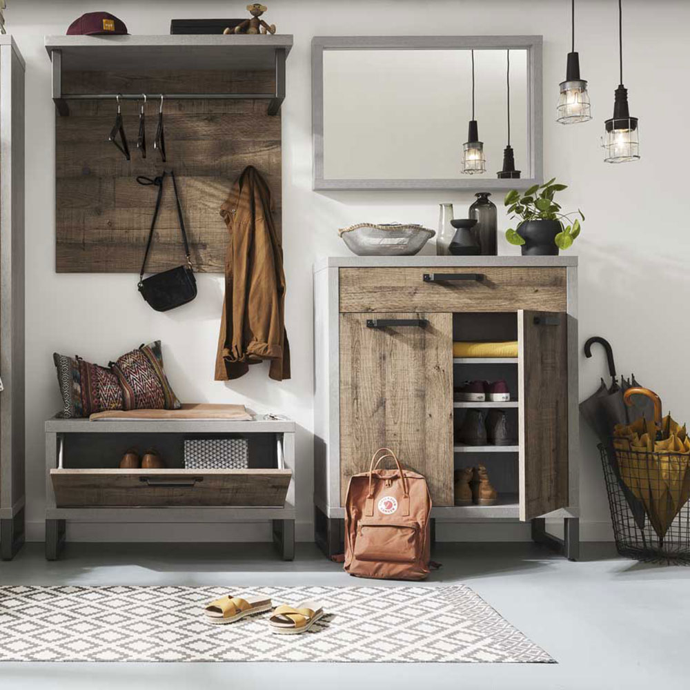 Schuhschrank 4 Fächer und Schublade modernes Industriedesign für den Eingangsbereich Harbour