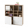 Modernes Bücherregal In Holz und Weiß Lackiert mit Offenen Fächern und Schiebeschubladen für Wohnzimmer und Büro Aurora Sales