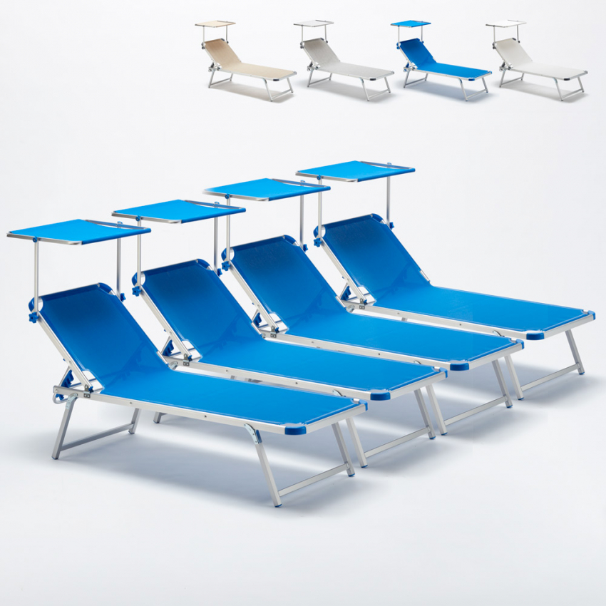 4er Set Nettuno Aluminium Sonnenliegen mit verstellbarem Sonnendach Lagerbestand 4er Set Nettuno Aluminium Sonnenliegen mit verstellbarem Sonnendach Lagerbestand