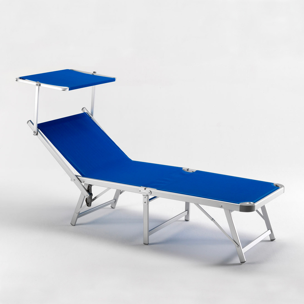 2 Sonnenliegen aus Aluminium Klappbar mit Sonnendach für Strand Meer