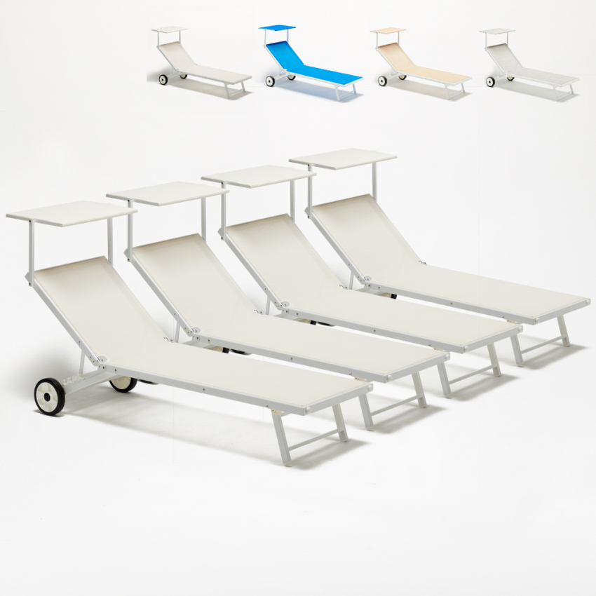 4 Sonnenliegen Strandliegen aus Aluminium mit Rollen für Garten Swimming Pool Alabama Lagerbestand