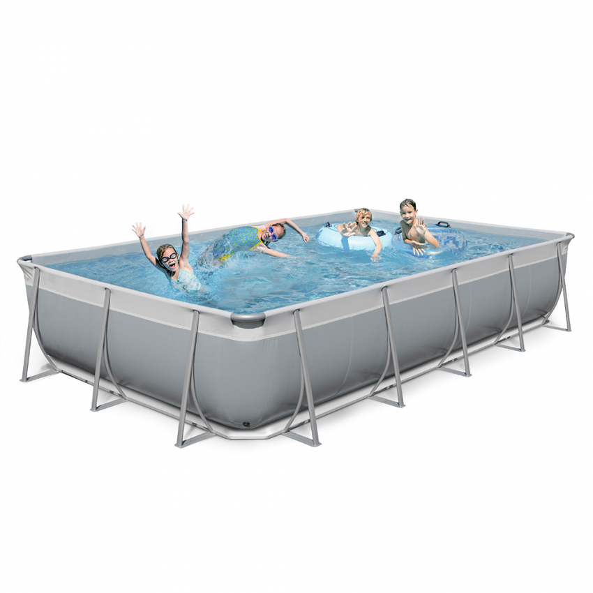 Aufstellpool Rechteckig New Plast 650x265 H125 Komplett Grau Weiß Futura 650