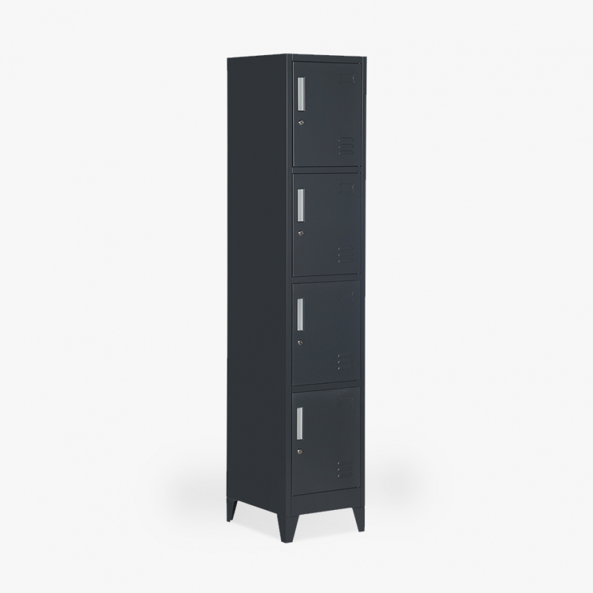 Schmaler Metallschrank mit 4 Fächern 38x45 H180 mit Schloss für Büro Stromboli