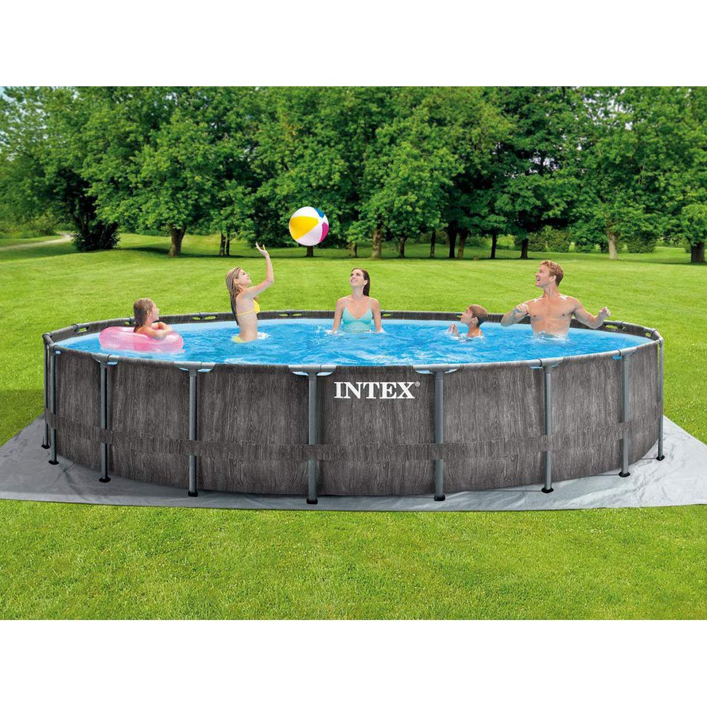 Intex 26744 Rund Aufstell Pools Prism Frame Greywood 549x122 Cm