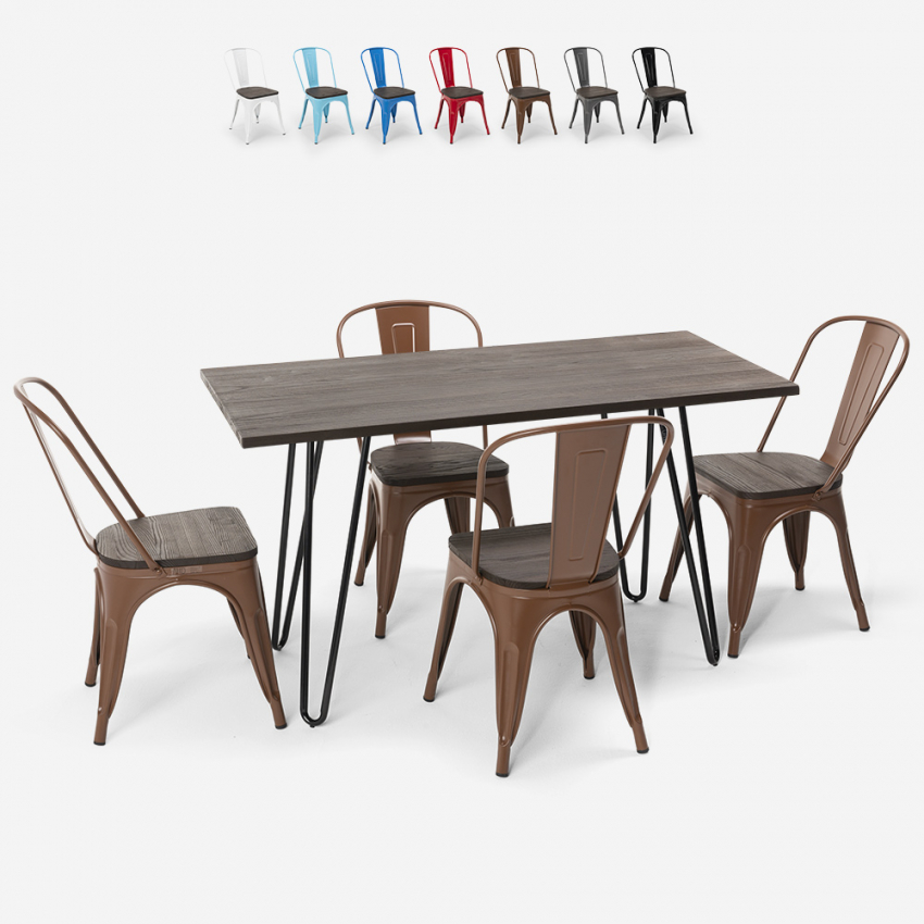 rechteckiges tischset 120 x 60 mit 4 stühlen aus industriellem stahl und holz im-stil roger Angebot rechteckiges tischset 120 x 60 mit 4 stühlen aus industriellem stahl und holz im-stil roger Angebot