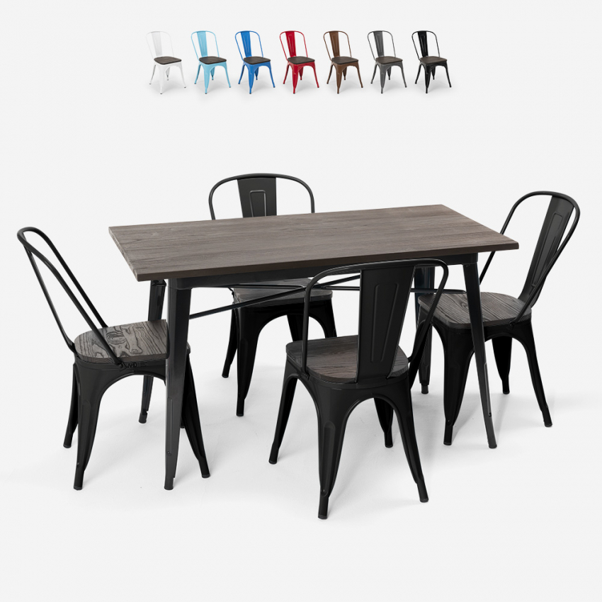 rechteckiges tischset 120 x 60 mit 4 stühlen im industriellen-stil aus stahl und holz ralph Angebot rechteckiges tischset 120 x 60 mit 4 stühlen im industriellen-stil aus stahl und holz ralph Angebot
