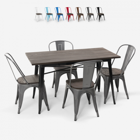 rechteckiges tischset 120 x 60 mit 4 stühlen im industriellen Lix-stil aus stahl und holz ralph Aktion