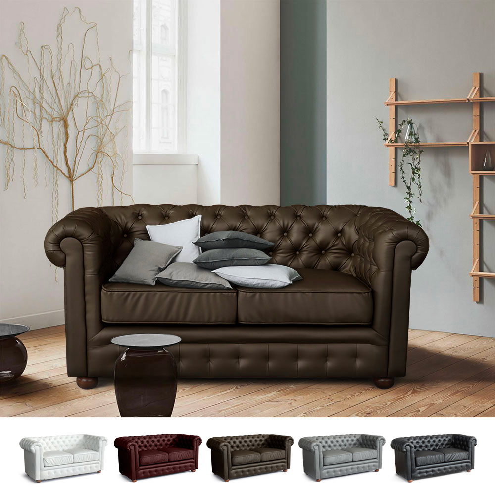 Chesterfield Design 2 Sitzer Capitonné Kunstleder Sofa