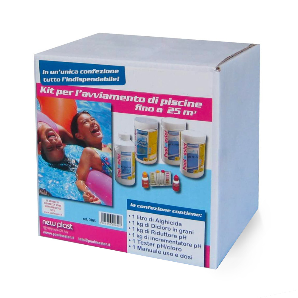 Starter Kit mit Dichlor pH pH minus Algizid und plus pH / Chlortester