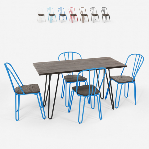 Rechteckiges Tischset 120x60 mit 4 industriellen Stahlholzstühlen im Tolix-Design Magis