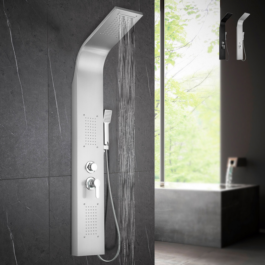 Stahl-Duschsäulenplatte mit Hydromassage-Wasserfall-Duschmischer Monticelli Rabatte Stahl-Duschsäulenplatte mit Hydromassage-Wasserfall-Duschmischer Monticelli Rabatte