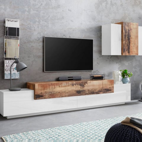 Wohnzimmer-Schrankwand modernes Design Weiß Holz Corona Moby Aktion