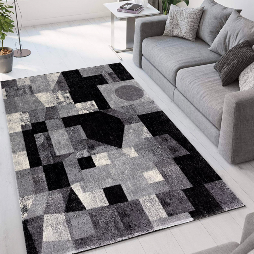 Rechteckiger moderner Teppich geometrisches Design grau schwarz Milano GRI012