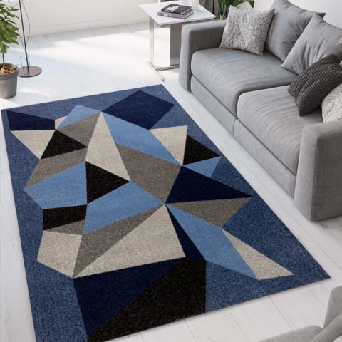 Wohnzimmerteppich modernes geometrisches Design Grau Blau Milano BLU016
