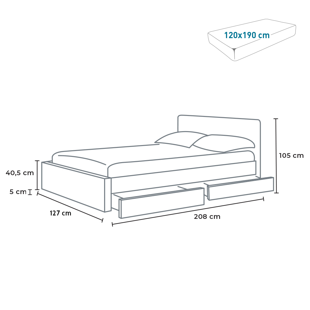 Geneva Gross Einzelbett Lattenrost Led Kopfende Schubladen 120x190 Cm