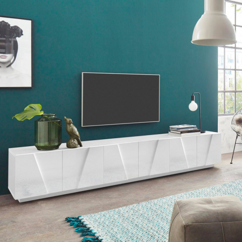 Moderner Wohnzimmer-TV-Schrank mit 6 Türen und 3 Fächern Ping Low XL White Aktion