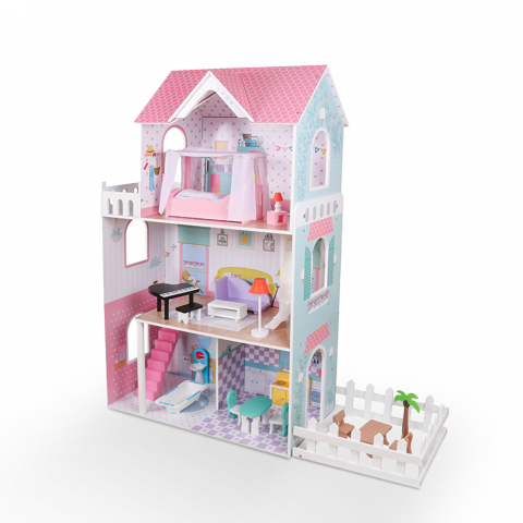 3-stöckiges Puppenhaus aus Holz mit Accessoires Mädchen Pretty House XXL