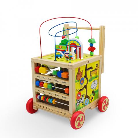Mehrfach-Aktivitätswagen Spielzeug für Kinder aus Holz Magic Box Aktion