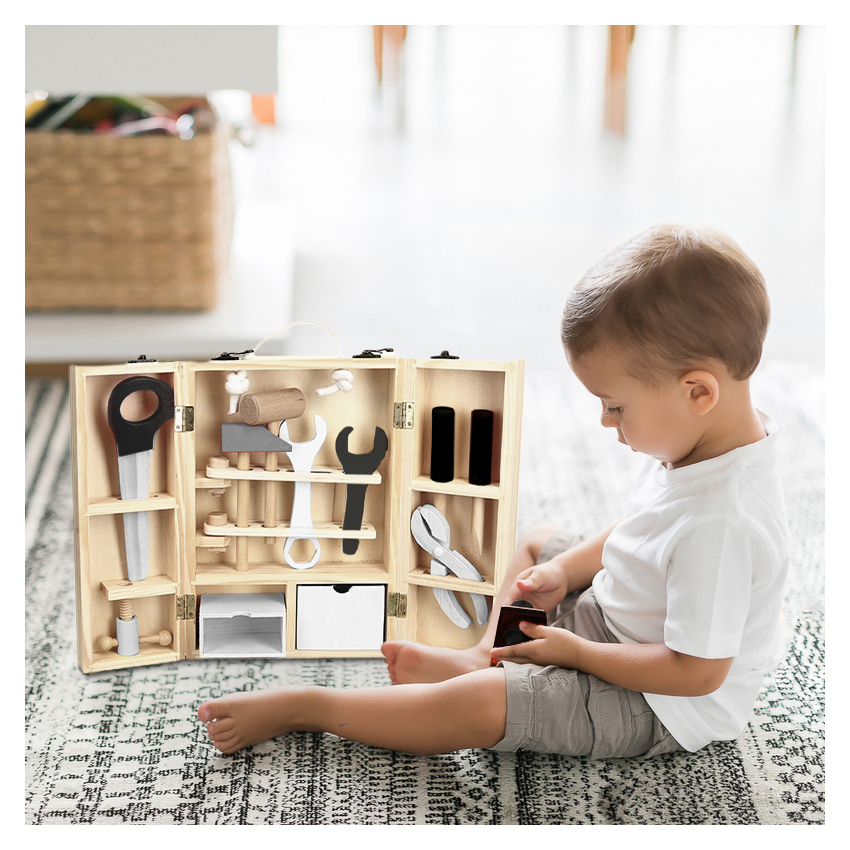 Kinderspielzeug-Werkzeugkoffer mit Holzwerkzeugen Mr Fix
