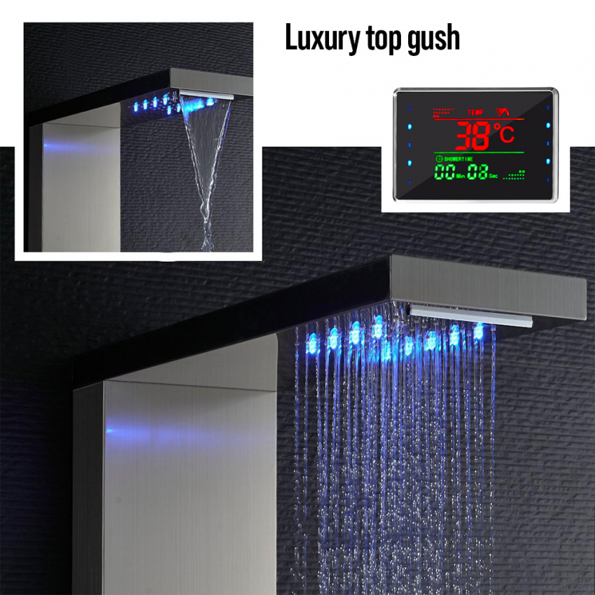 Duschpaneel Aus Stahl Mit Duschkopf Wasserfall Hydromassage Display LED Abano