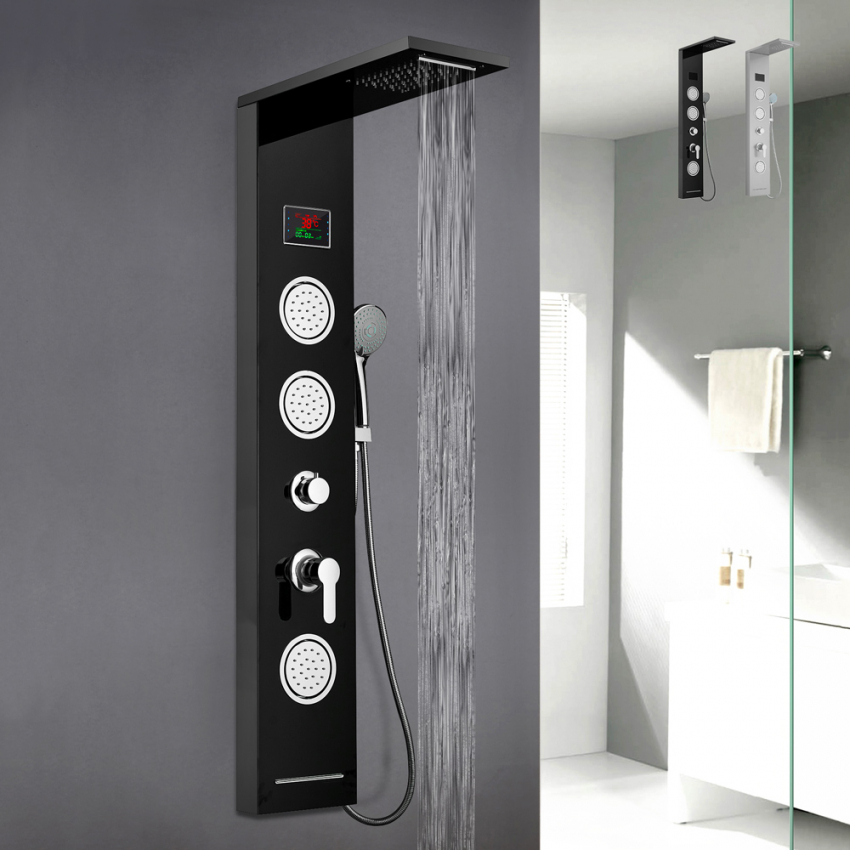 Duschpaneel aus Stahl mit Wasserfall-Massagemischer display LED Abano