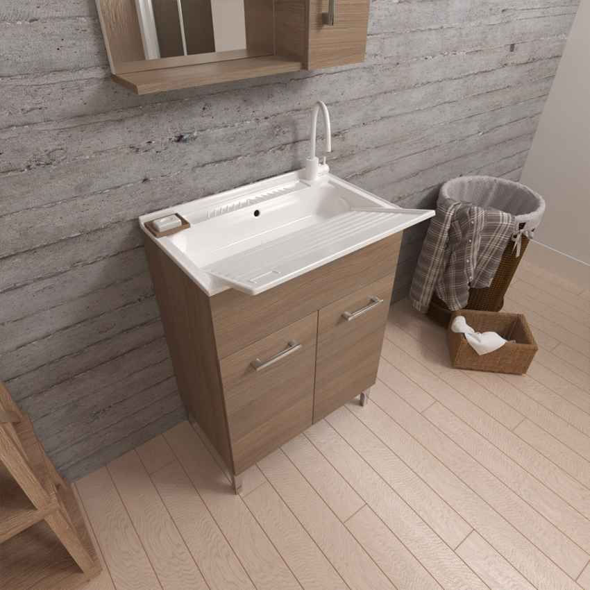 Waschbecken mit Waschbeckenachse mobil 2 Türen 60x50 cm Hornavan Oak Waschbecken mit Waschbeckenachse mobil 2 Türen 60x50 cm Hornavan Oak