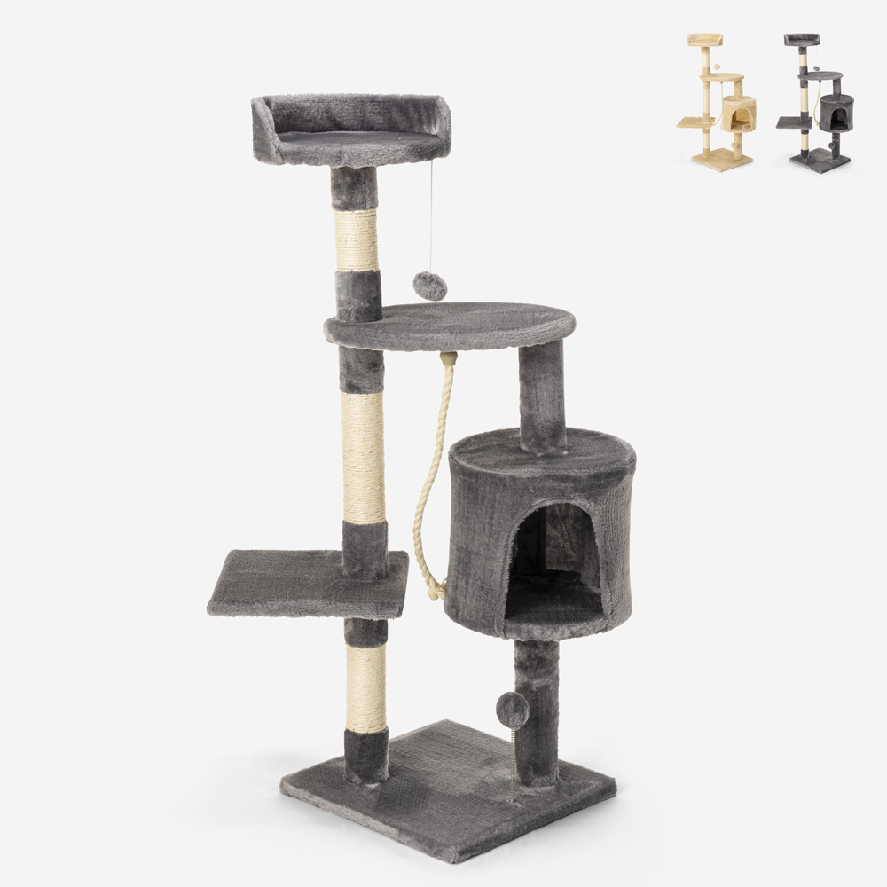 Kratzsäule für Katzen aus Sisal Seil 3 Etagen Plüsch 115 cm Birman