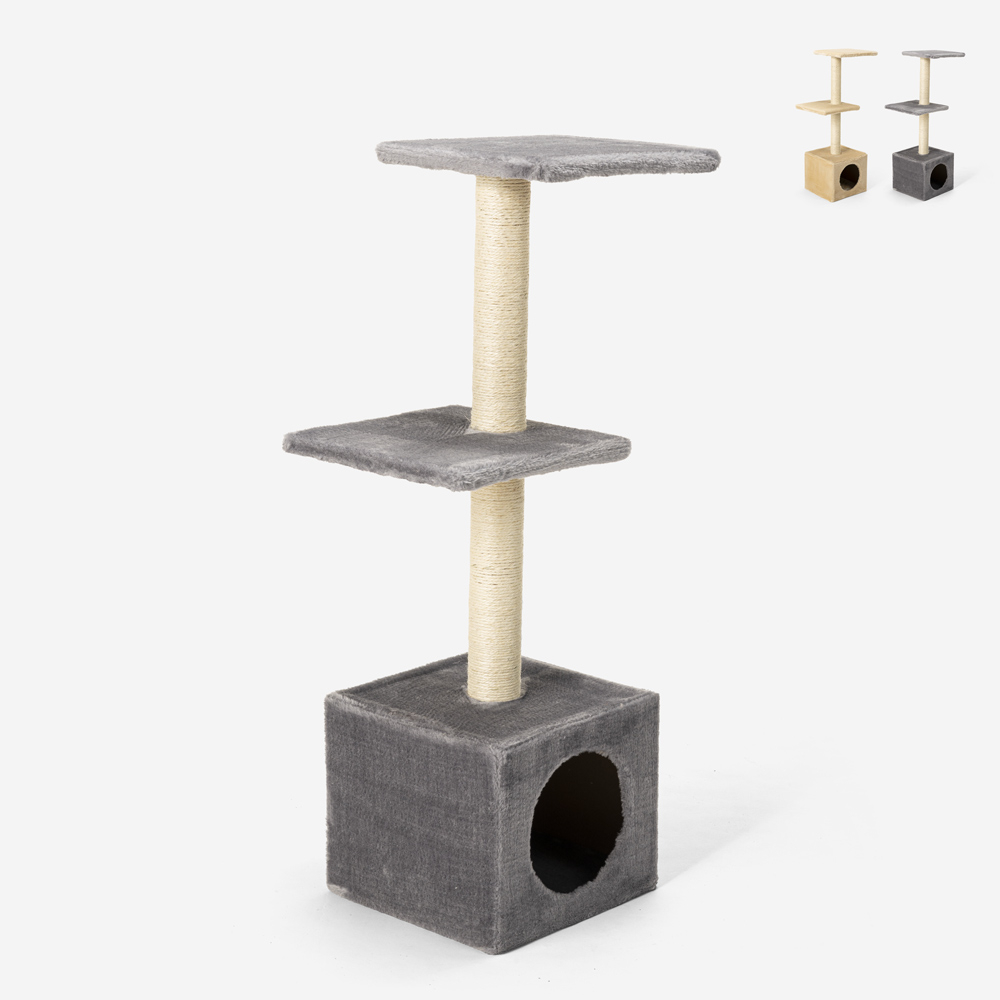 Kratzsäule für Katzen 2 Etagen Plüsch Plattform Sisal-Seil Zwinger 95 cm Pixiebob