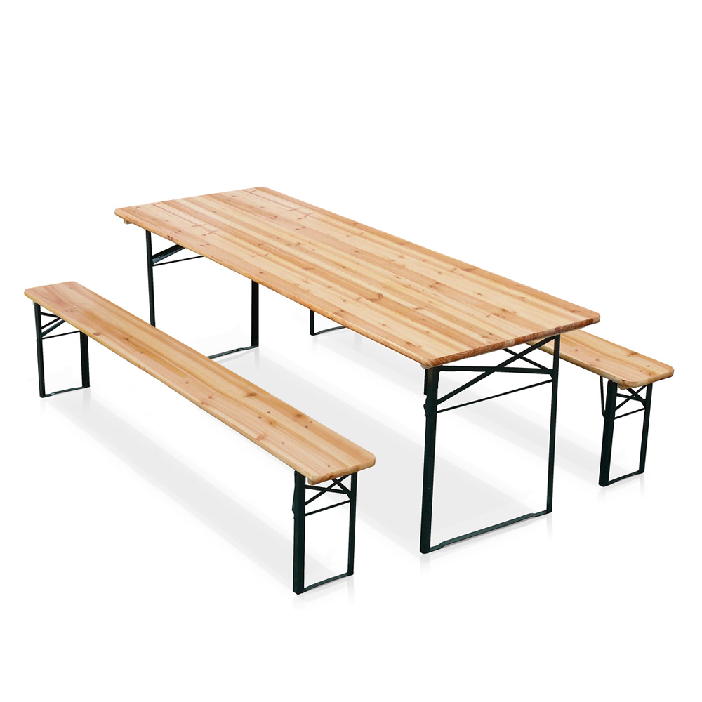 Biertischgarnitur 180x60 2 Bänke Holz Eisen klappbar Gartenfeste Oktober
