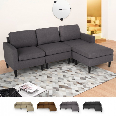 3-Sitzer-Sofa Steffy mit Armlehnen und Hocker aus elegantem Stoff Wohnzimmer Aktion