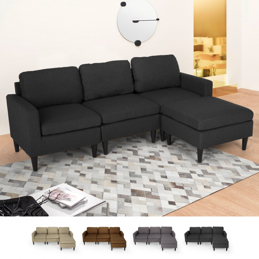 3-Sitzer-Sofa Steffy mit Armlehnen und Hocker aus elegantem Stoff Wohnzimmer 3-Sitzer-Sofa Steffy mit Armlehnen und Hocker aus elegantem Stoff Wohnzimmer