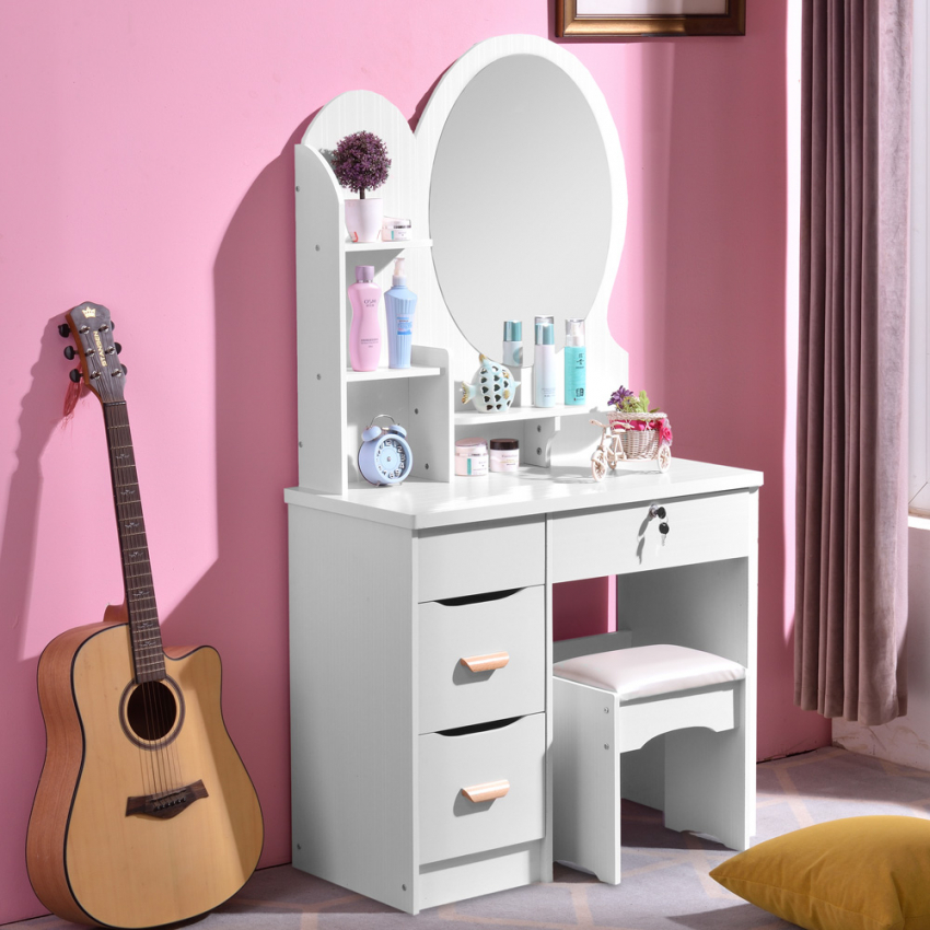 Schminktisch rund Spiegel Hocker Schlafzimmer Babette