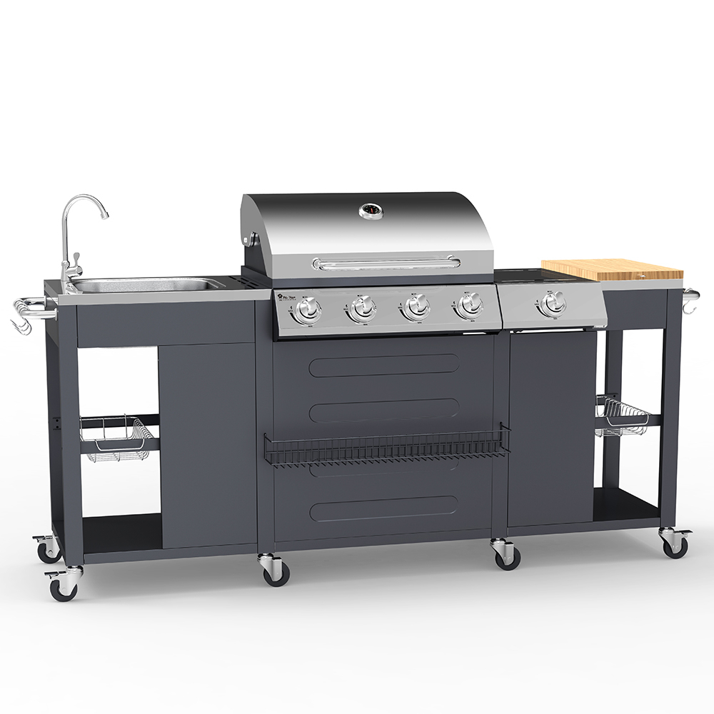 Edelstahl Gasgrill BBQ 4+1 Brenner mit Spüle und Regalen Tartara De