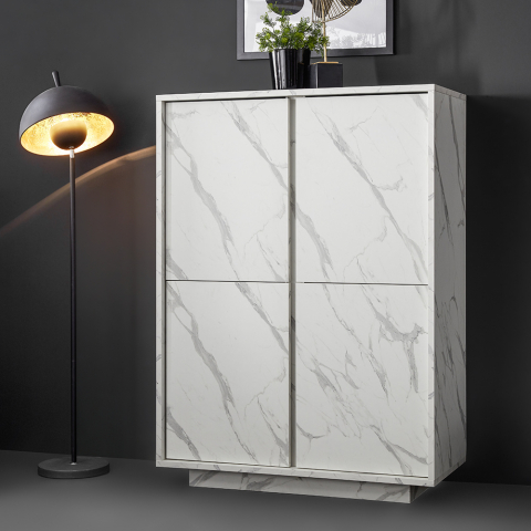 Sideboard Mobile Container Wohnzimmer 4 Türen weiß Marmor Carrara