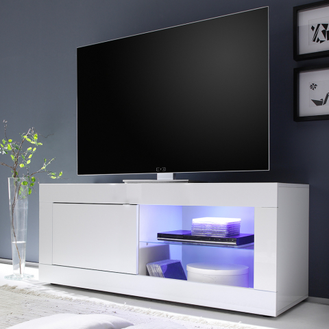 Weißer Hochglanz-TV-Schrank 140 cm mit Tür und offenem Fach Diver Wh Basic Aktion