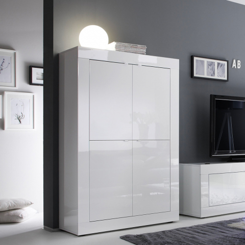 Sideboard Anrichte Wohnzimmer Küche 4 Türen Hochglanz Weiß Novia Wh Basic Aktion