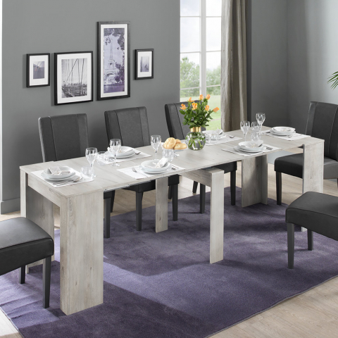Ausziehbarer Konsolentisch 79x54-252cm platzsparend in hellem Holz Ester Aktion