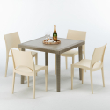 Polyrattan Tisch Quadratisch mit 4 Bunten Stühlen 90x90 Beige Elegance Aktion