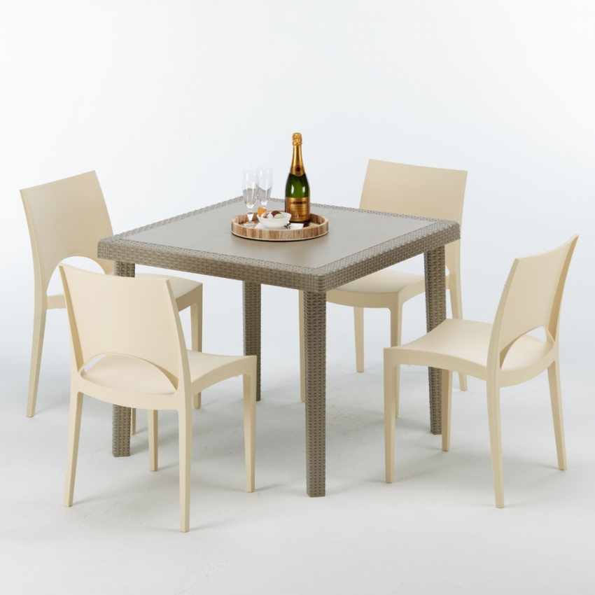 Polyrattan Tisch Quadratisch mit 4 Bunten Stühlen 90x90 Beige Elegance Aktion Polyrattan Tisch Quadratisch mit 4 Bunten Stühlen 90x90 Beige Elegance Aktion