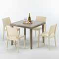 Polyrattan Tisch Quadratisch mit 4 Bunten Stühlen 90x90 Beige Elegance Aktion